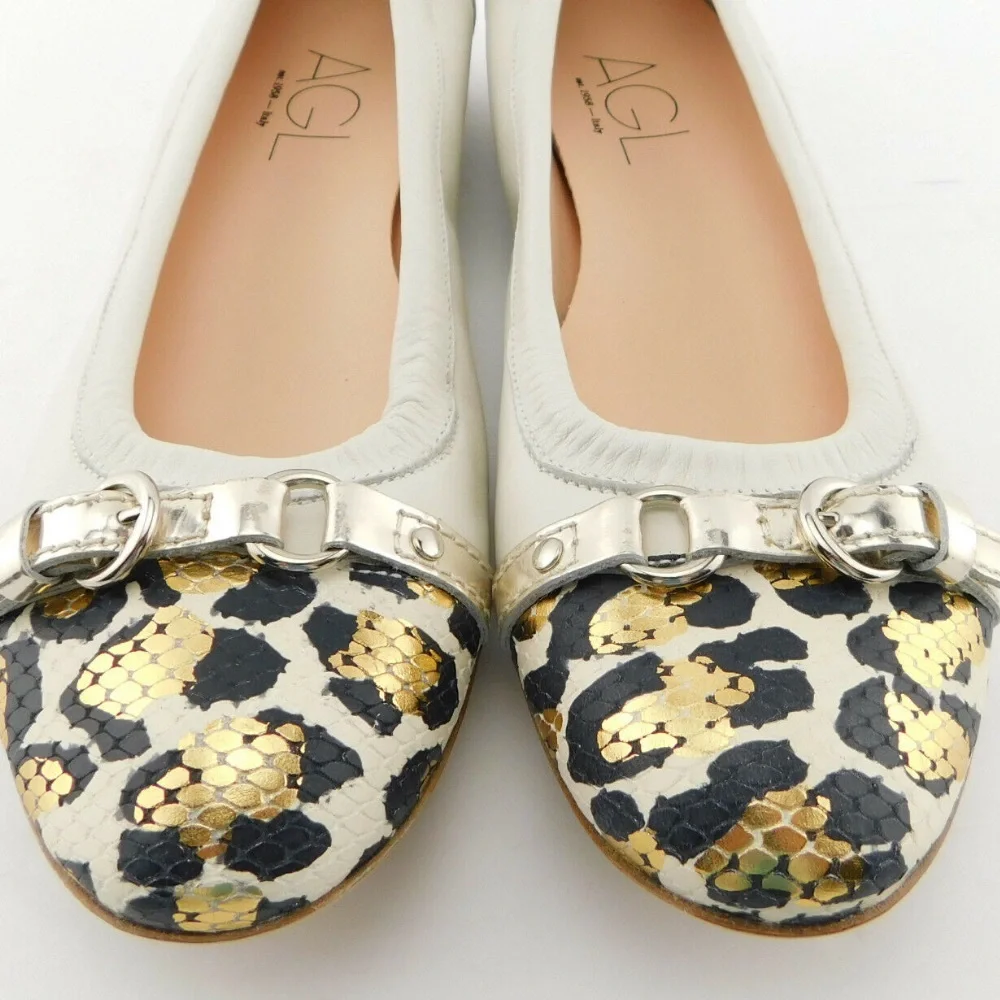 AGL Leather Flats with Leopard Cap Toe - Picture 3 of 12